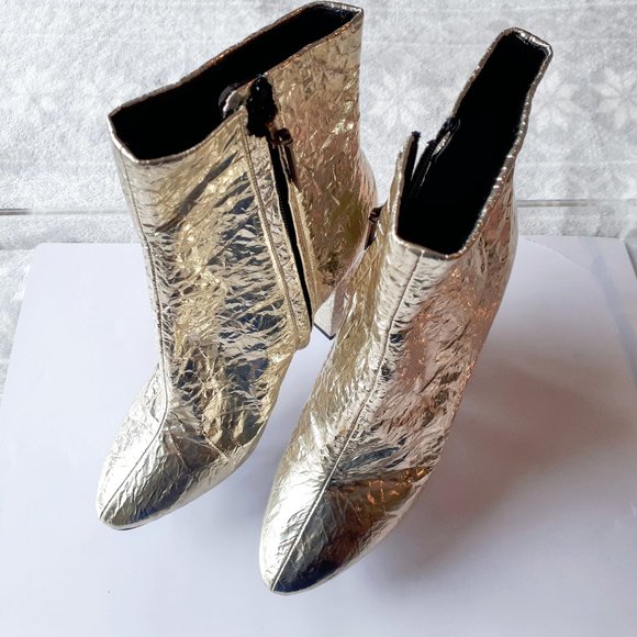 NWOT Saint Laurent metallic gold heeled ankle boot - Picture 4 of 11